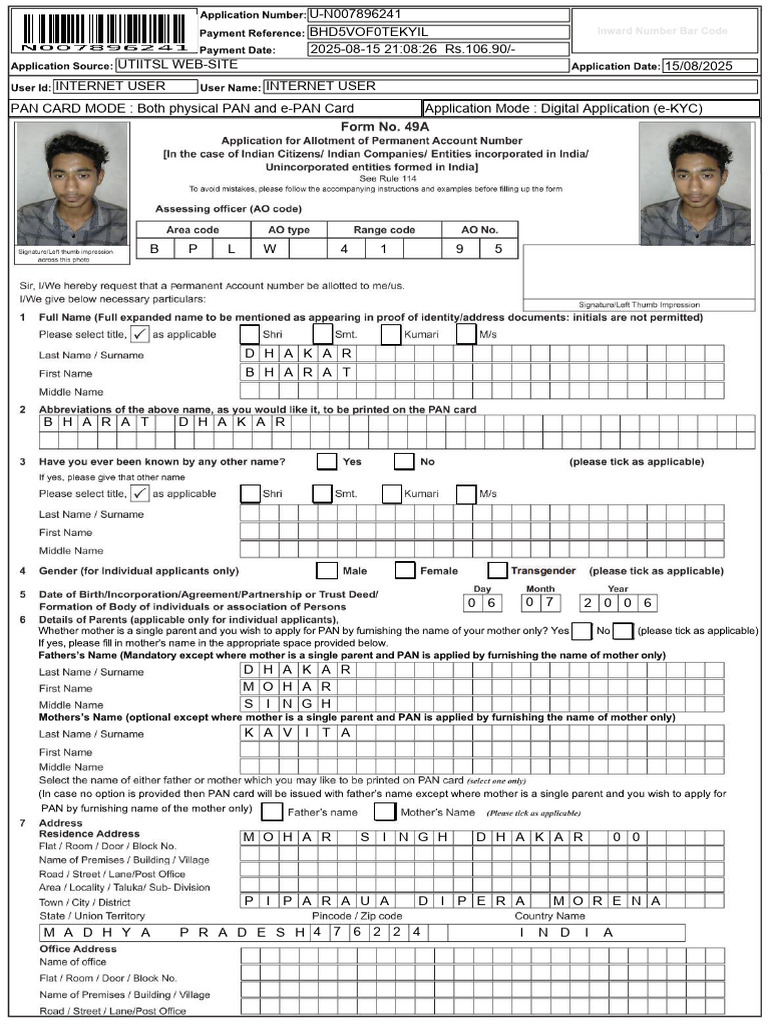 PAN Card Application Details and e-KYC | PDF | Applications Of ...
