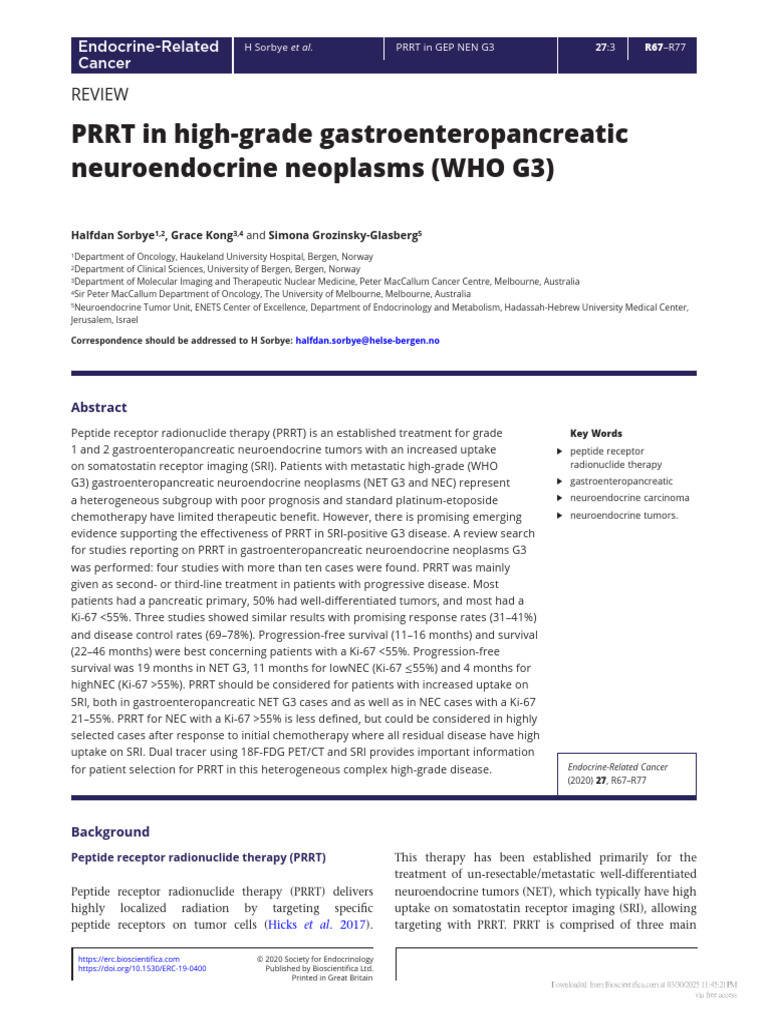 PRRT in High-Grade Gastroenteropancreatic Neuroendocrine Neoplasms (WHO ...
