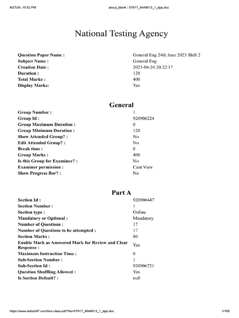 CUETPG Quest Paper 2023 | PDF