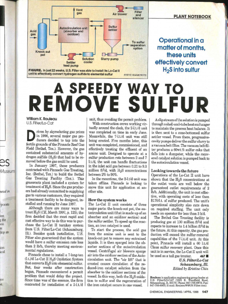 Efficient Sulfur Removal with Lo-Cat II | PDF | Sulfur | Chemistry