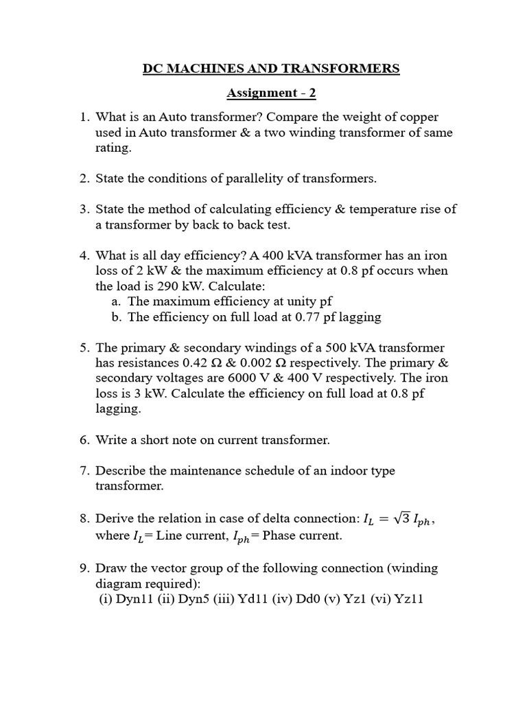 DC Machines and Transformers Assignment - 2 | PDF