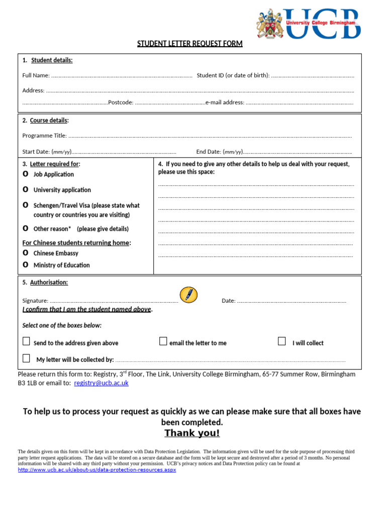 Student Letter Request Form | PDF