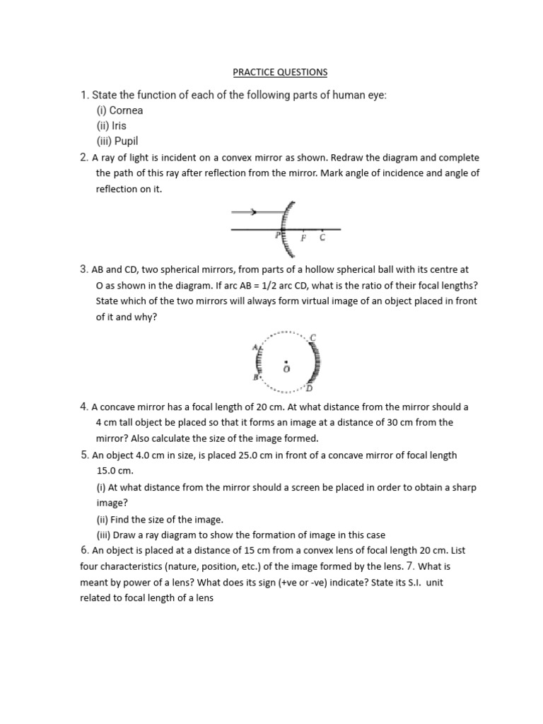 Human Eye and Optical Systems Practice Questions | PDF