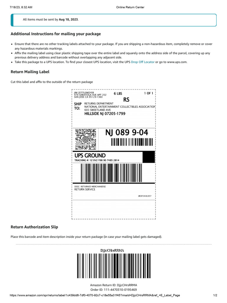 Amazon Return Instructions and Labels | PDF