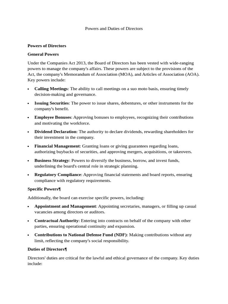 Directors' Powers and Duties Under 2013 Act | PDF | Securities (Finance ...