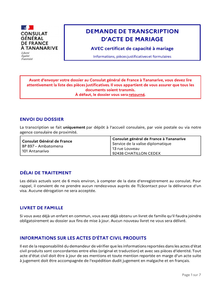 Dossier - Demande de Transcription Mariage Avec Ccam-2 | PDF