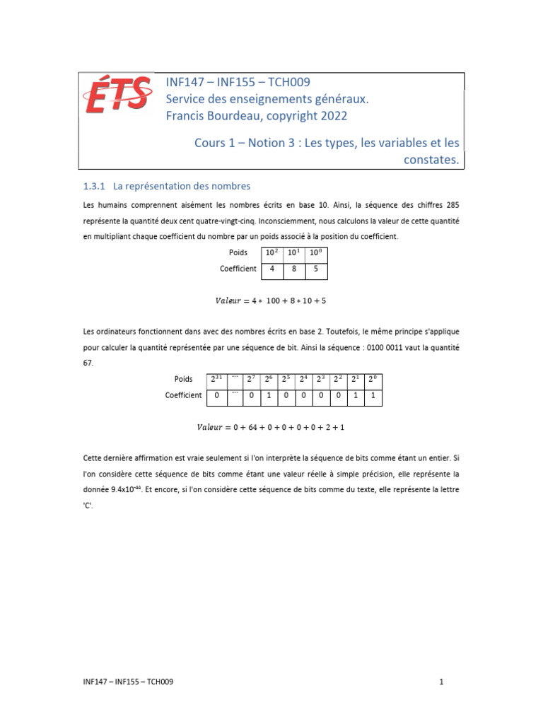 Types et Déclarations en Langage C | PDF | Variable (informatique ...