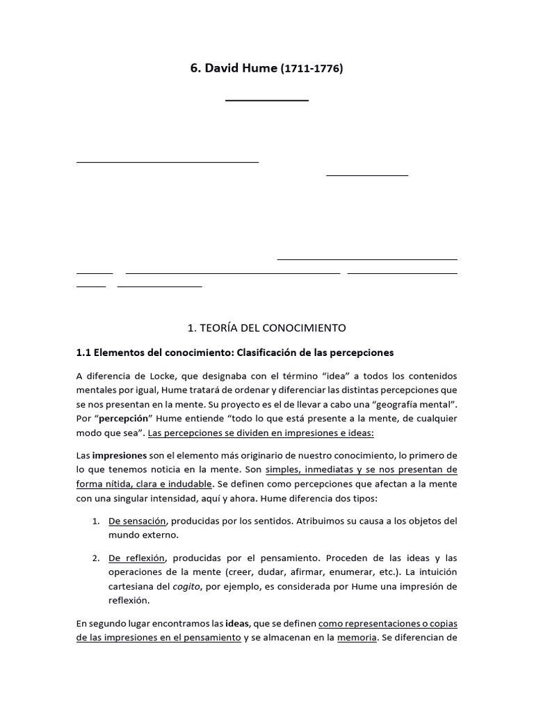 Teoría del Conocimiento de David Hume | PDF | David Hume | Causalidad