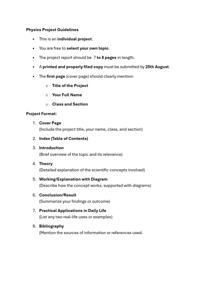 Physics Project Guidelines for Class 9 | PDF