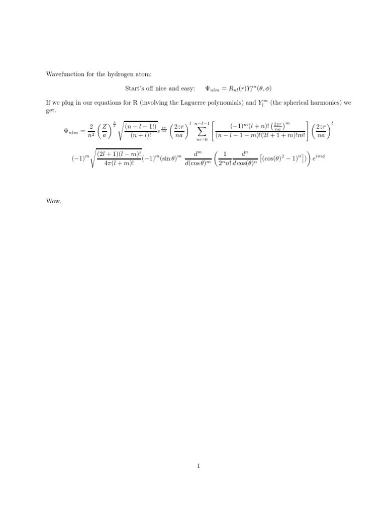 Hydrogen Atom Wavefunction Explained | PDF | Art | Science & Mathematics