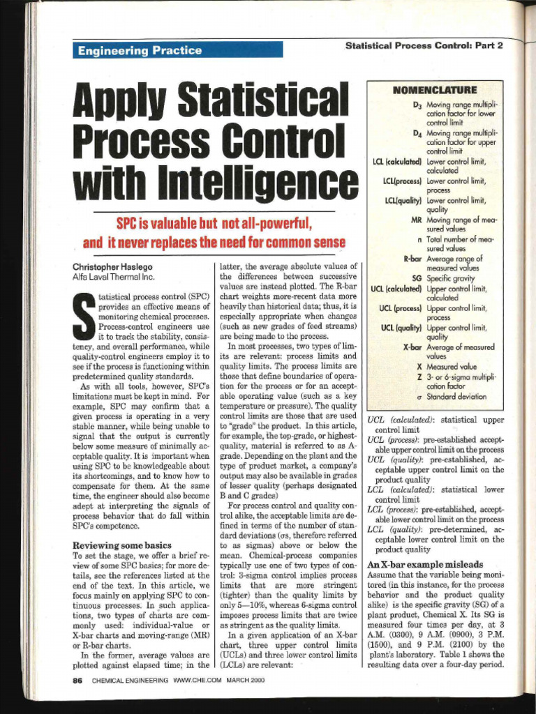 Apply Statistical Process Control With Intelligence | PDF
