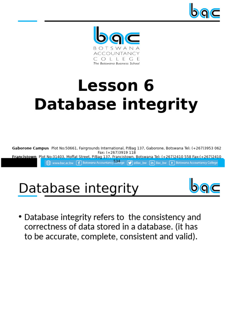 Lesson 6 - Database Integrity | PDF | Data | Information Retrieval