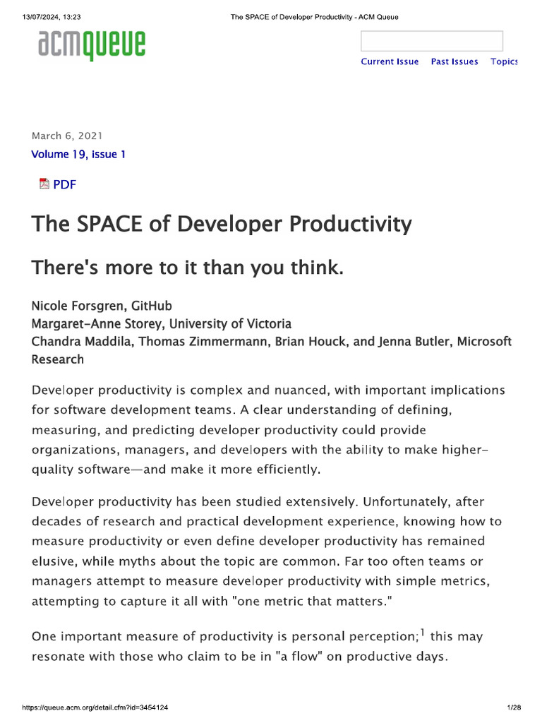 The SPACE of Developer Productivity | PDF