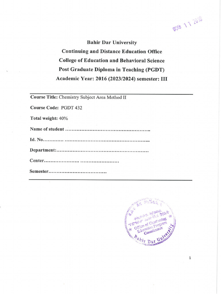 Chemistory Subject Area II PGDT 432 | PDF