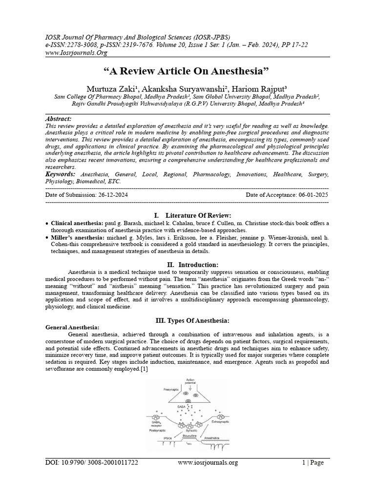 Comprehensive Review of Anesthesia Techniques | PDF | Anesthesia ...