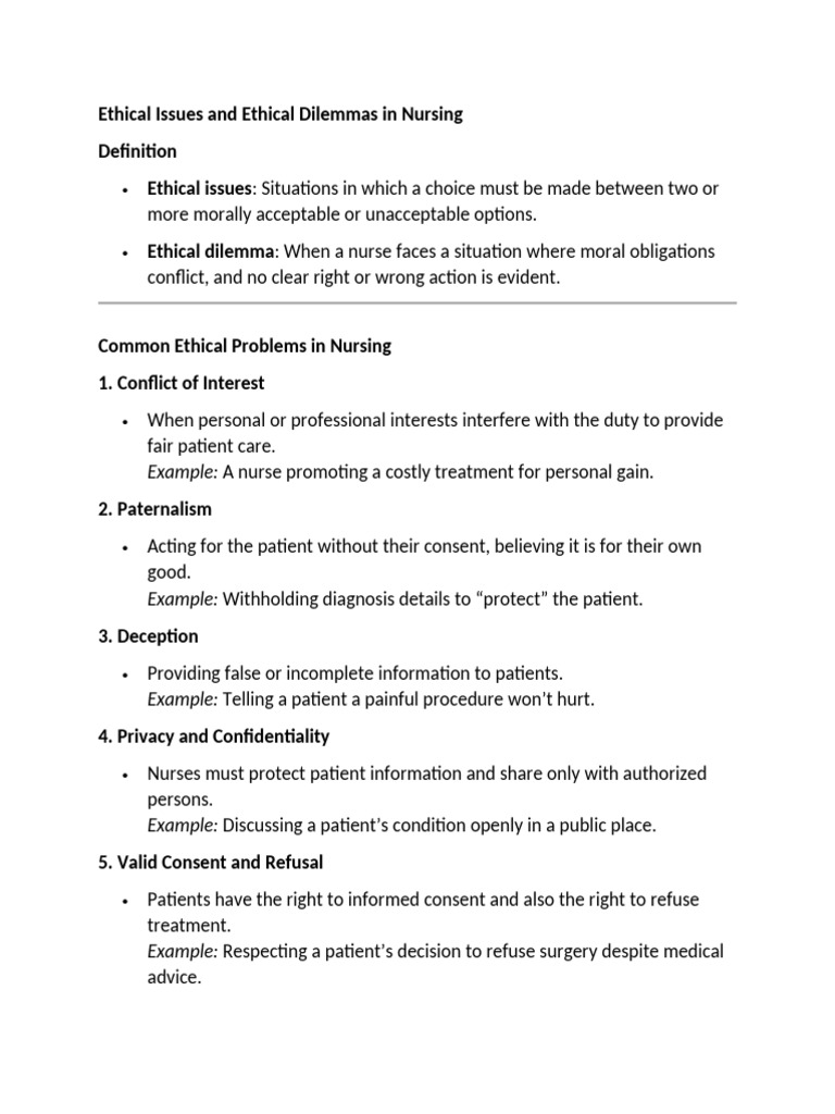Ethical Dilemmas in Nursing Practice | PDF | Informed Consent | Fetus