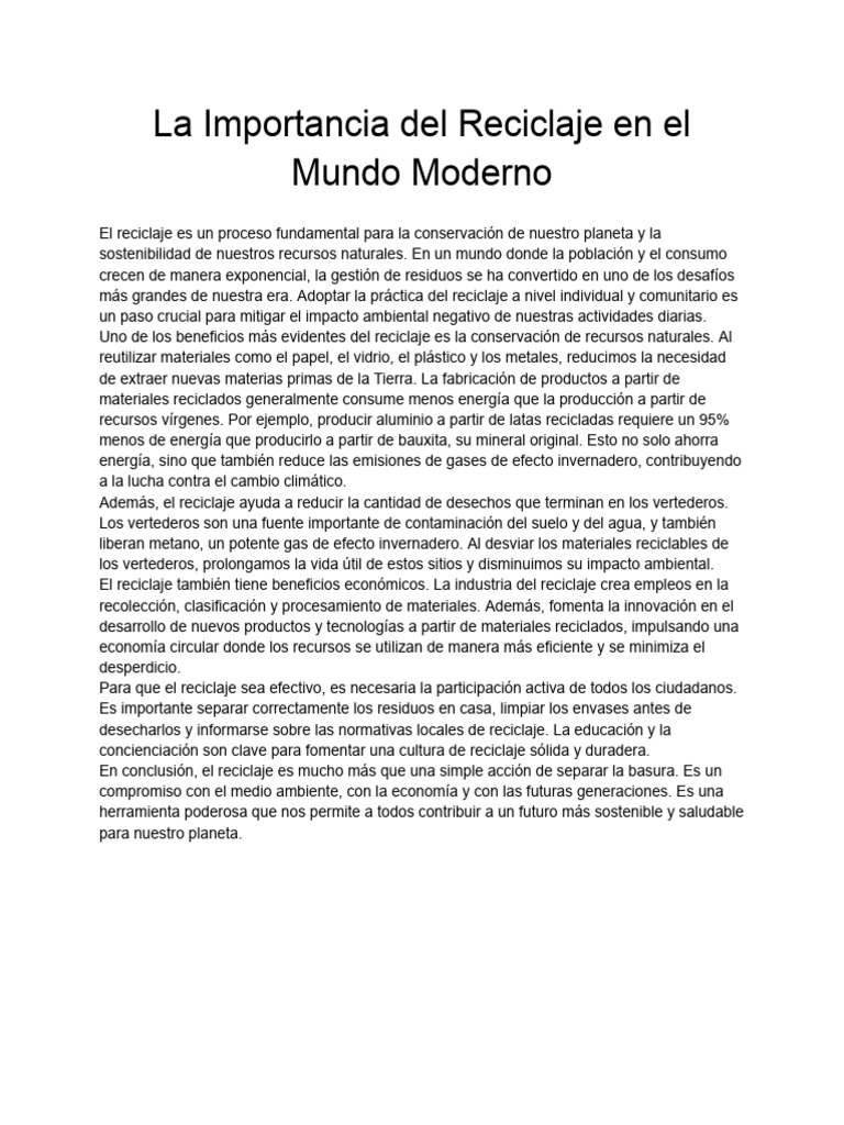 Importancia del Reciclaje Sostenible | PDF | Reciclaje | Residuos