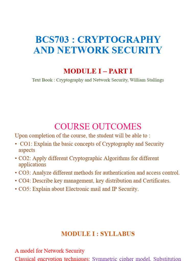 BCS703 Cryptography Overview and Syllabus | PDF | Encryption ...