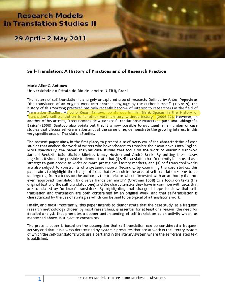 Self-Translation: Practices and Research | PDF | Translations
