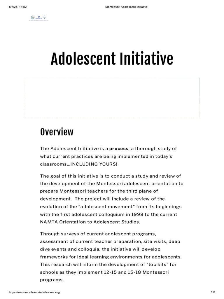 Montessori Adolescent Initiative Overview | PDF | Montessori Education ...