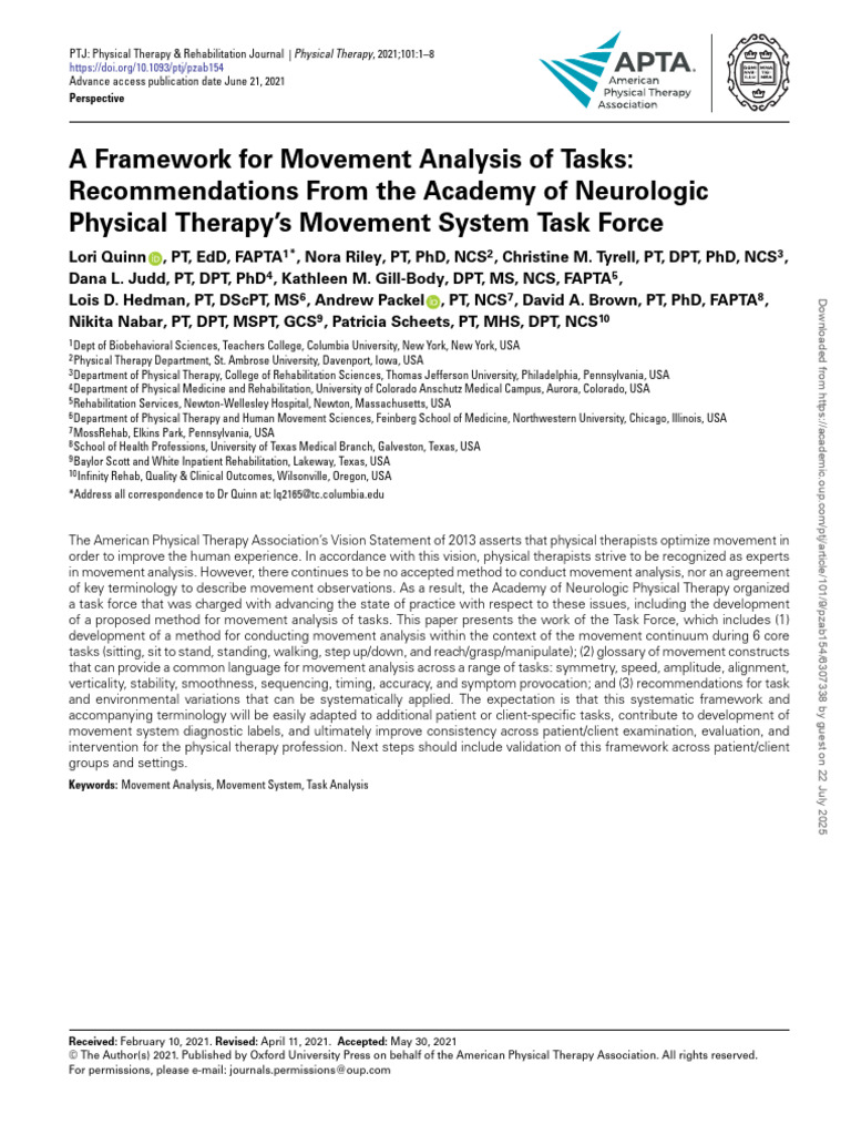 Movement Analysis Framework for Therapists | PDF | Physical Therapy ...