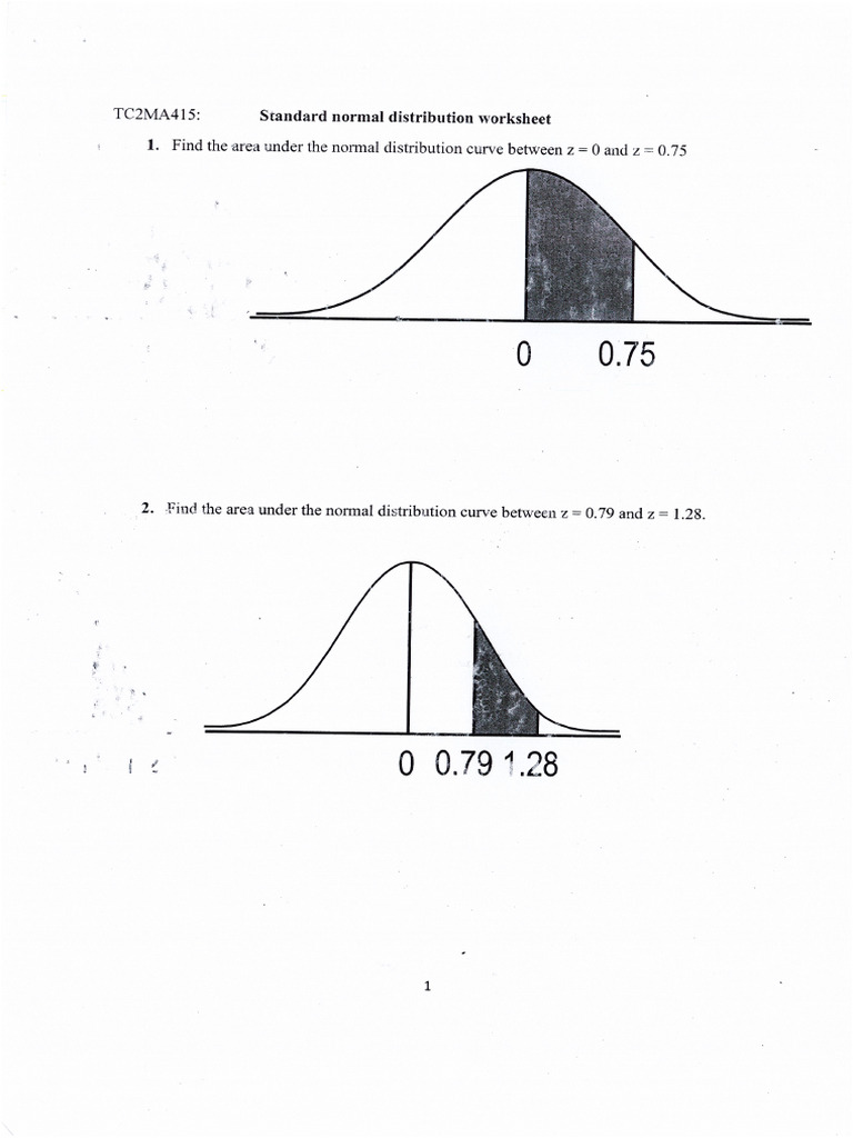 Standard Normal Distribution - Worksheet | PDF