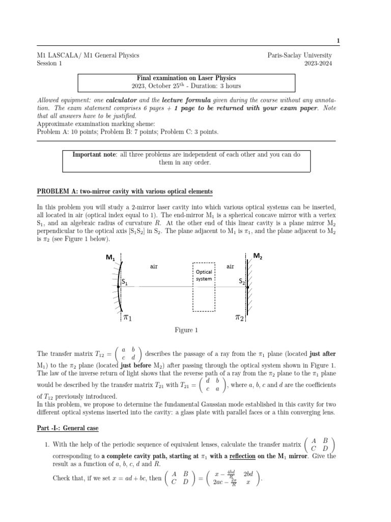Laser Physics Final Exam 2023-2024 | PDF | Light | Electromagnetic Spectrum
