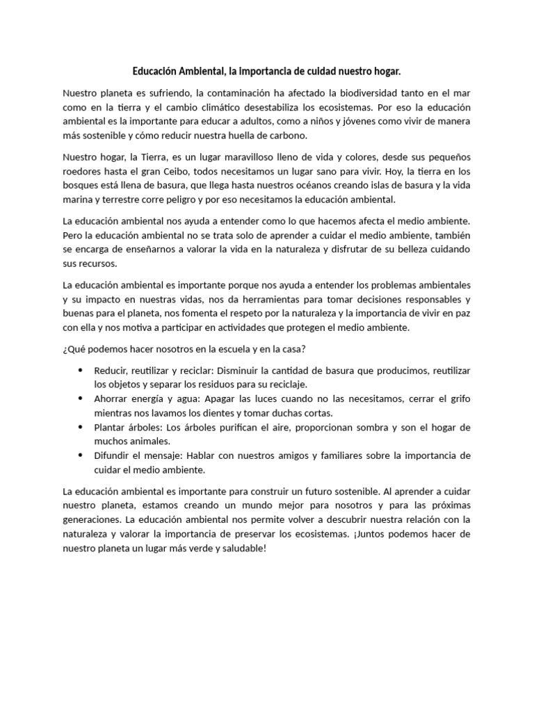 Educación Ambiental para un Futuro Sostenible | PDF