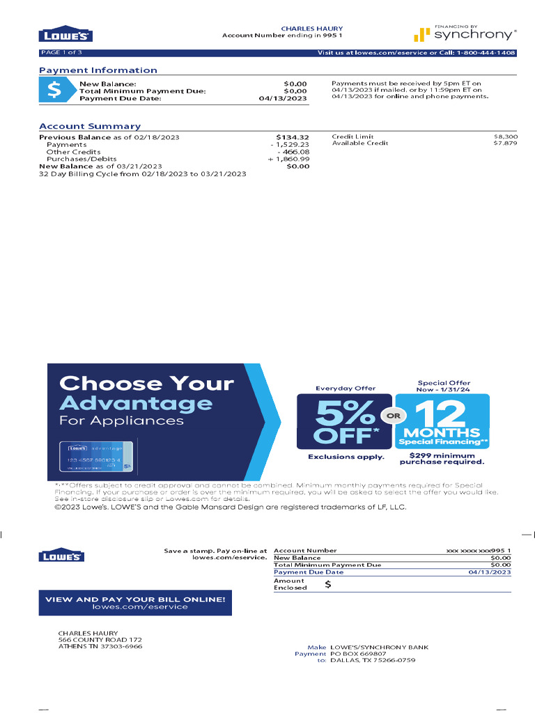 Lowe's Payment Information Summary | PDF | Credit Card | Financial Services