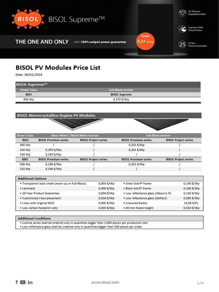 BISOL PV Modules Pricing Overview | PDF | Invoice | Pro Forma