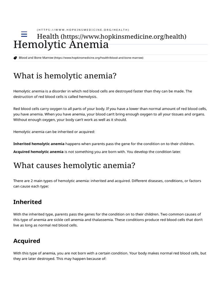 Understanding Hemolytic Anemia Causes | PDF | Anemia | Medicine