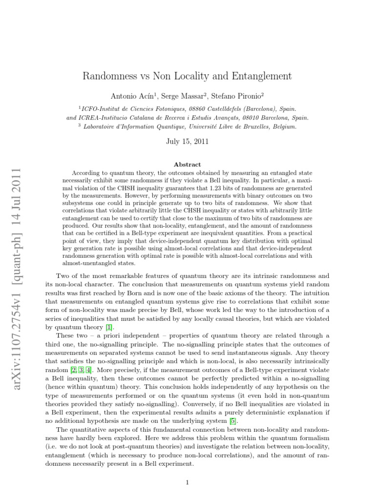 Randomness and Non-Locality in Quantum Theory | PDF | Teaching Methods ...