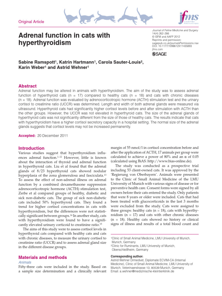 Picture of Adrenal Function in Hyperthyroid Cats | PDF | Cortisol | Adrenal Gland