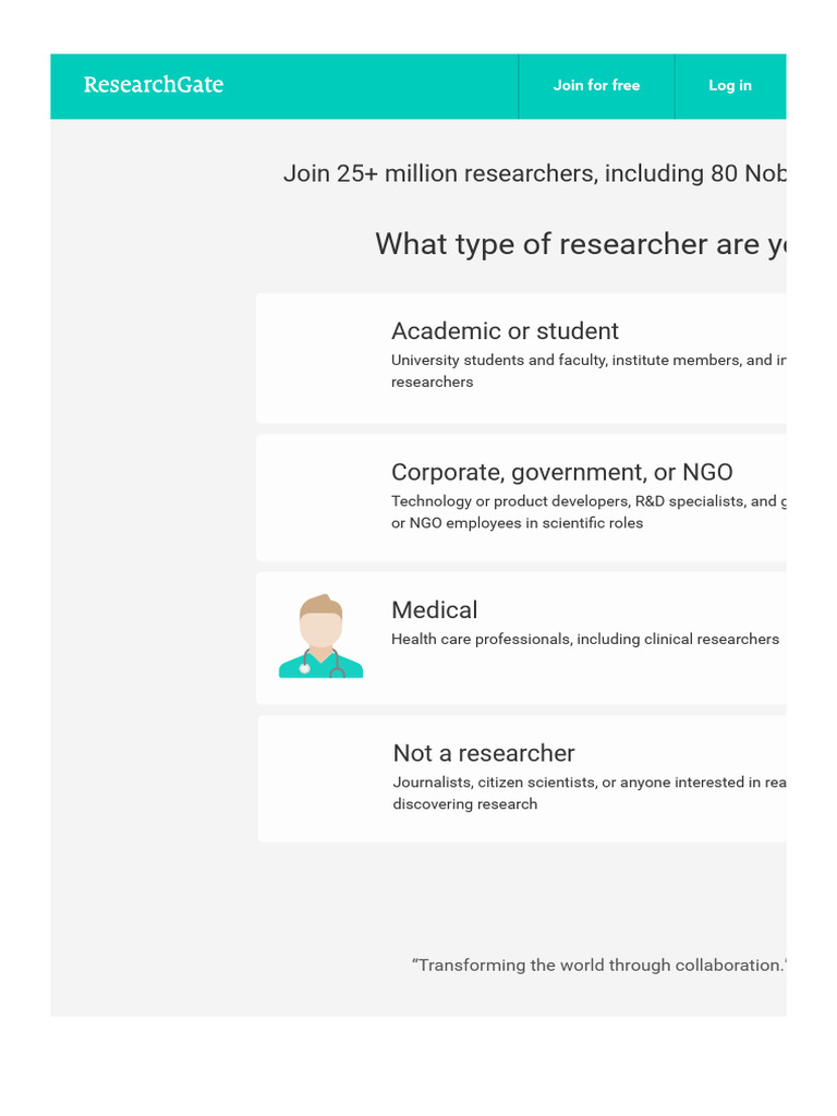 JOIN RESEARCHGATE FOR FREE intelligence overview
