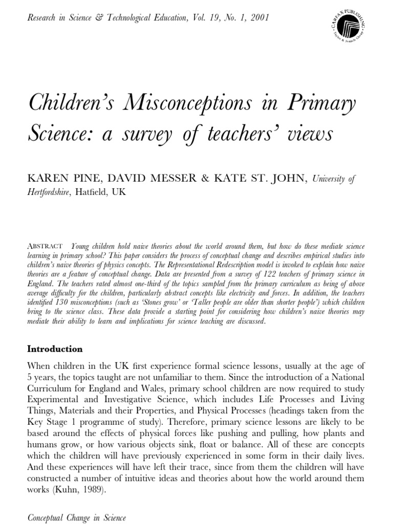 Children S Misconceptions In Primary Science A Survey Of Teachers