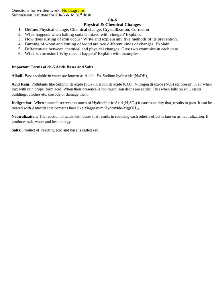 WW CH 6 Phy Chem Changes & ImpWords CH 5 | PDF