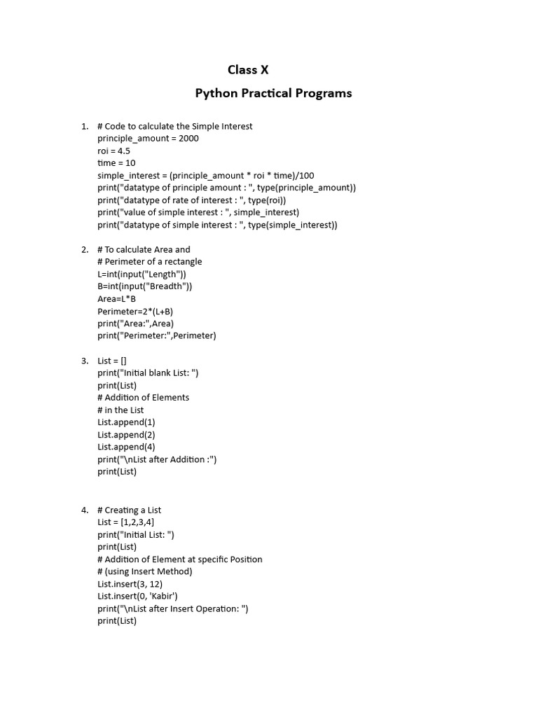Class X Python Practical Programs | PDF | Area | Computer Programming