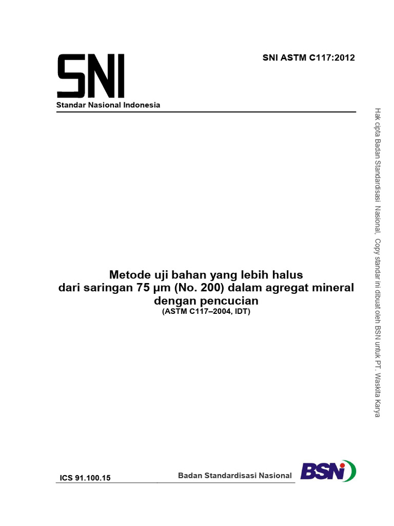 Metode Uji Agregat Halus SNI ASTM C117 | PDF