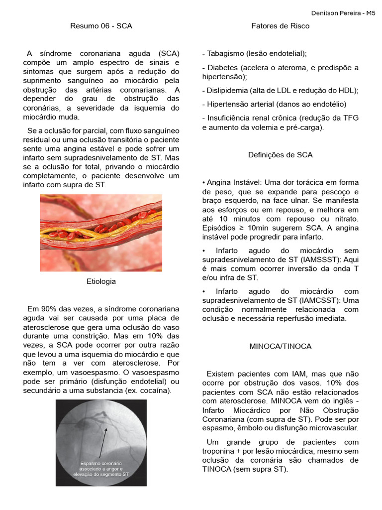 Síndrome Coronariana Aguda: Causas e Sintomas | PDF | Infarto do ...