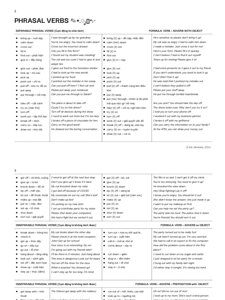 Essential Separable Phrasal Verbs Guide | PDF | Linguistic Typology ...