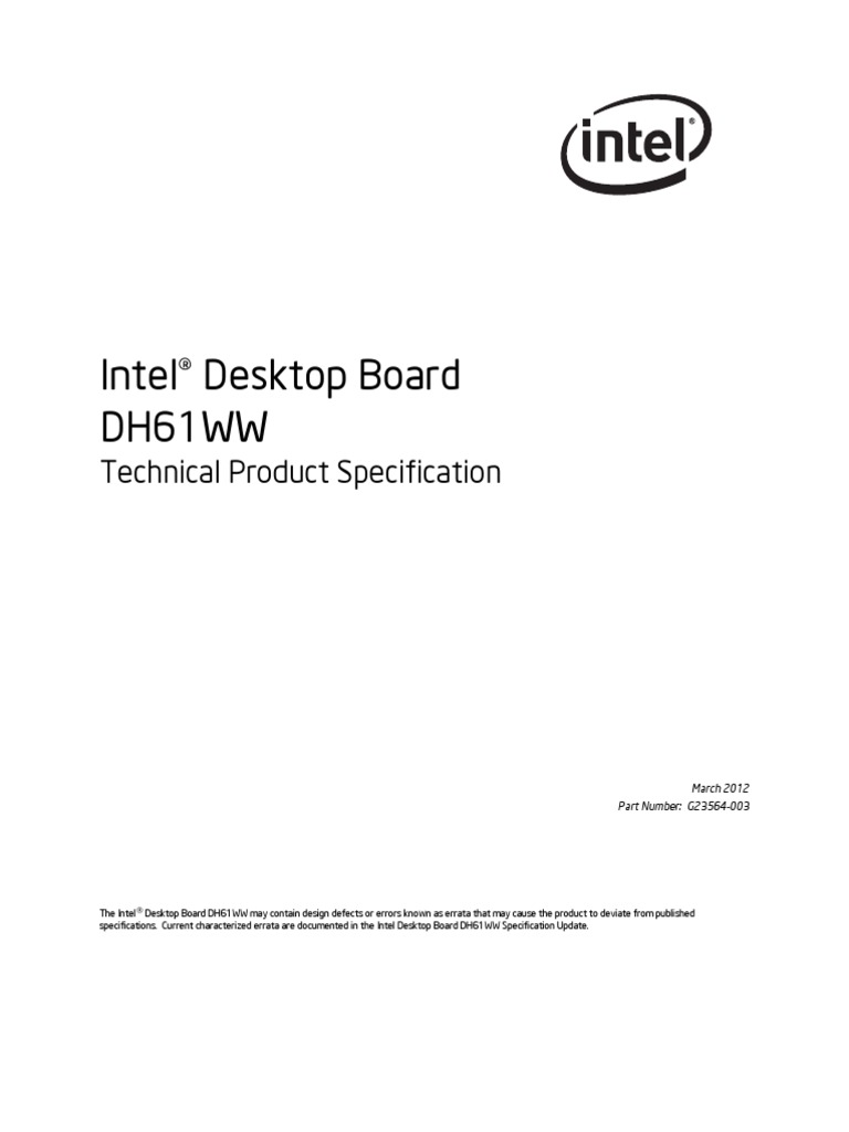 Intel® Desktop Board DH61WW: Technical Product Specification | PDF ...