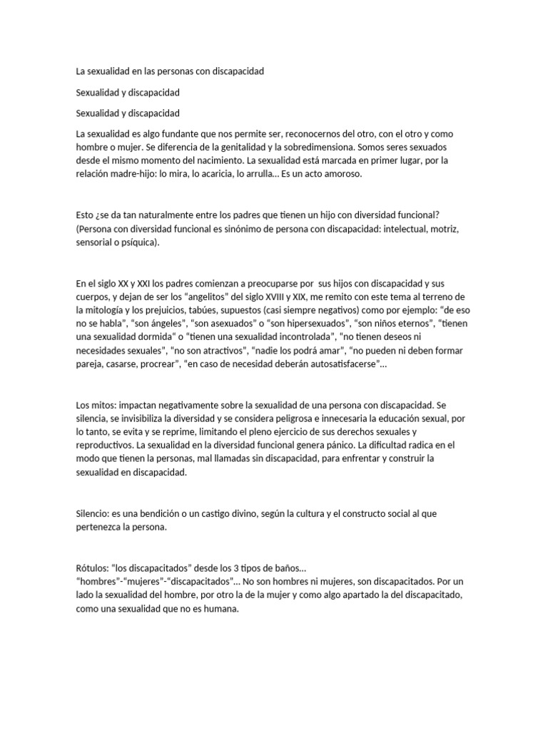 Sexualidad y discapacidad: mitos y realidades | PDF | La sexualidad ...