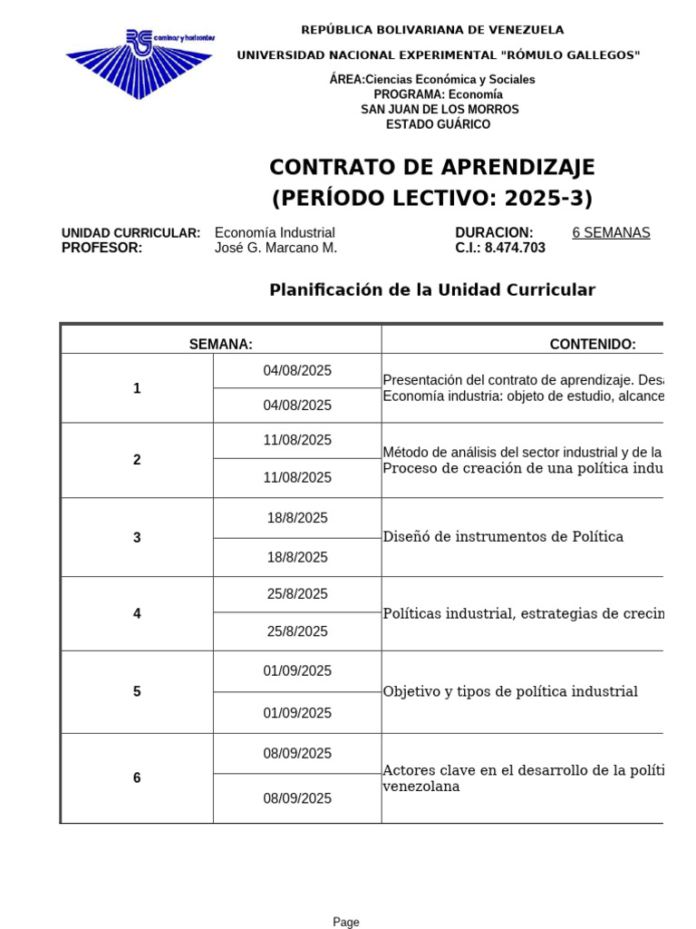 Contrato de Aprendizaje. Ciu 2025 | PDF | Venezuela