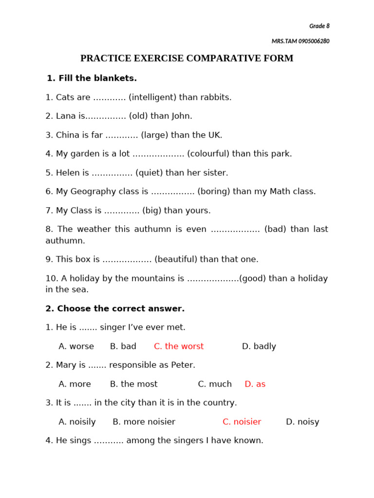 Grade 8 Comparative Form Practice | PDF | Transport | Chess Theory