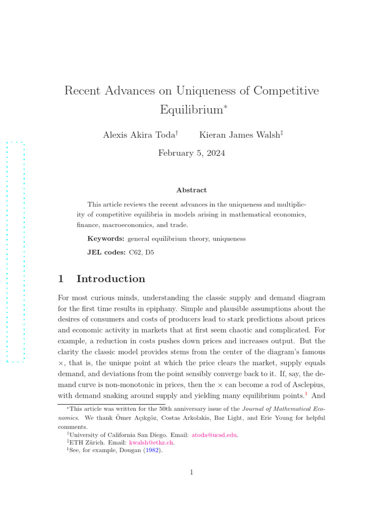 Uniqueness in Competitive Equilibrium | PDF | Economic Equilibrium ...
