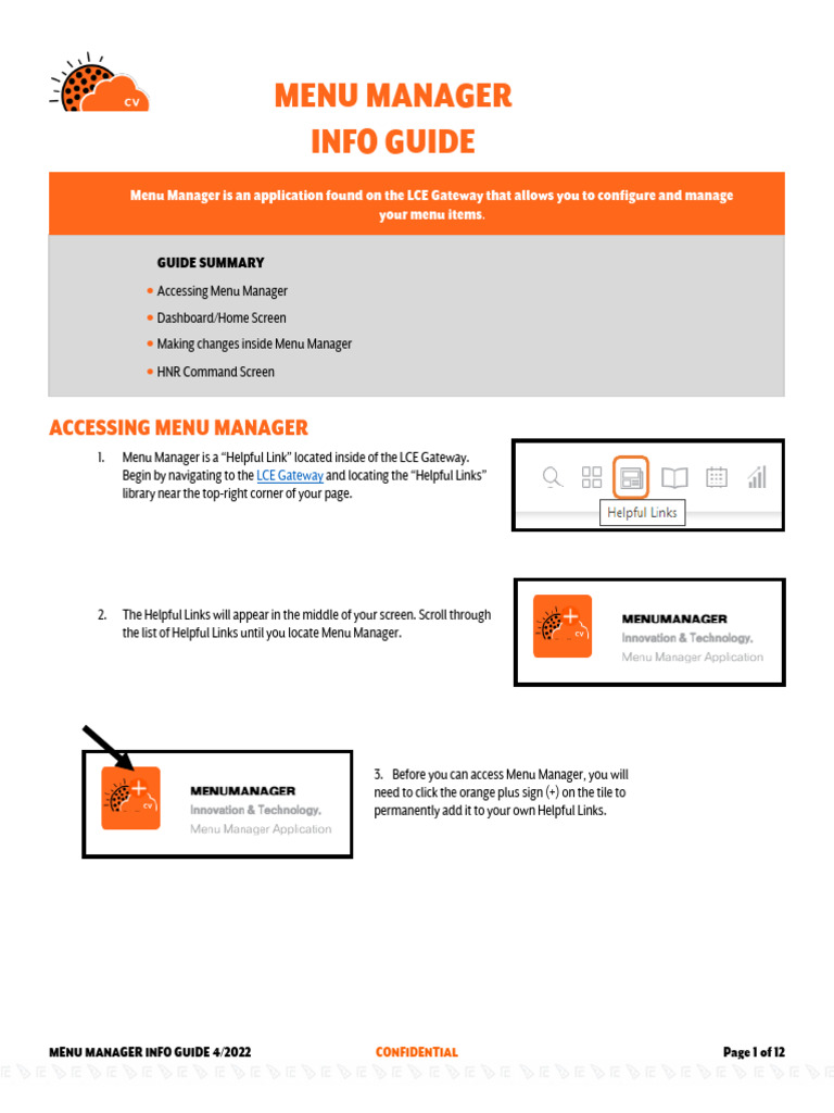 Menu Manager Guide for LCE Gateway | PDF | Menu | Menu (Computing)