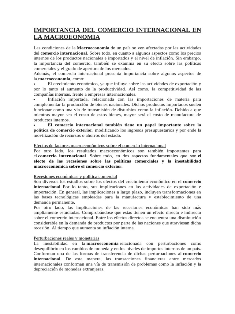 IMPORTANCIA DEL COMERCIO INTERNACIONAL EN LA MACROEONOMIA | PDF ...