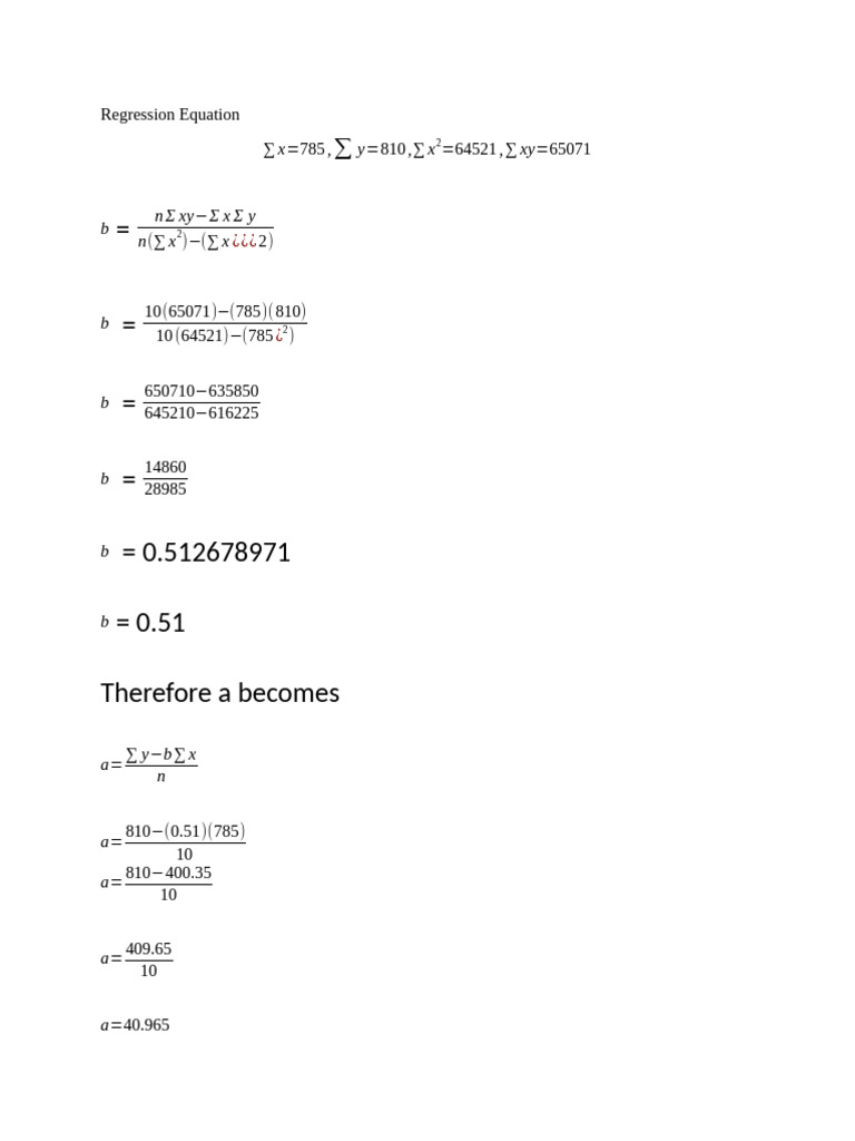 Regression Equation Calculation Explained | PDF