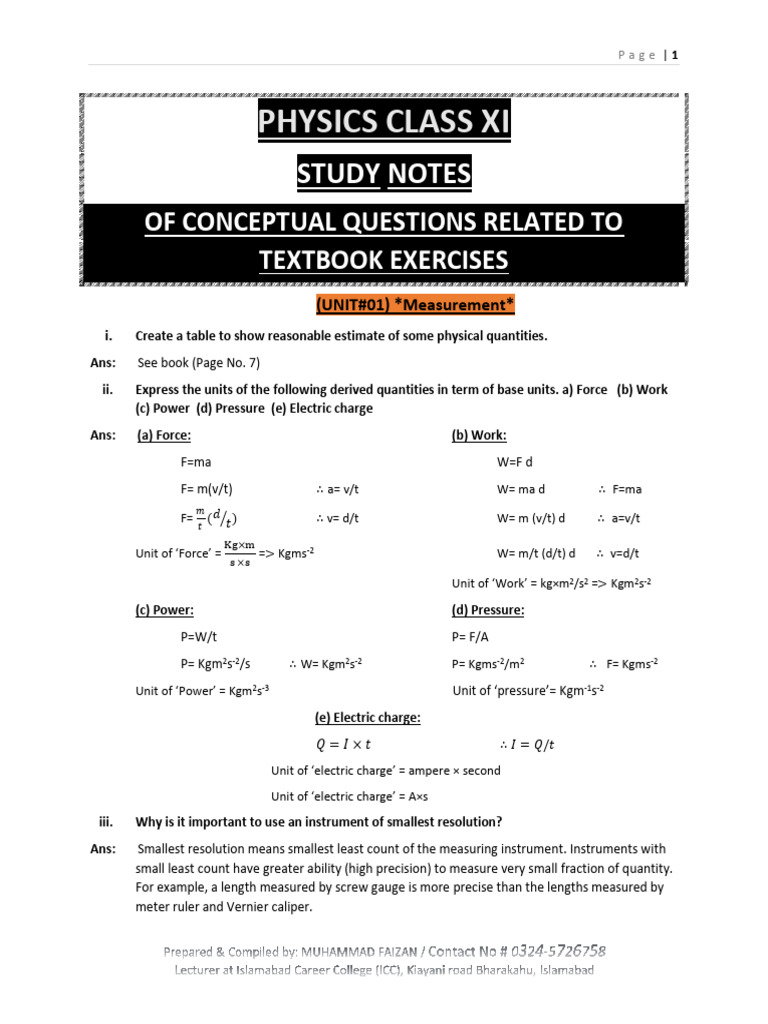 Physics XI Measurement Study Notes | PDF | Momentum | Collision