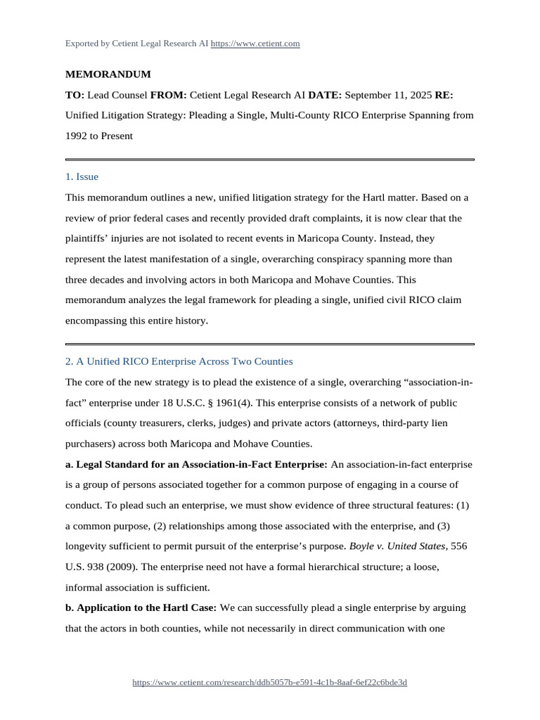 Unified RICO Litigation Strategy Memo | PDF | Racketeer Influenced And ...